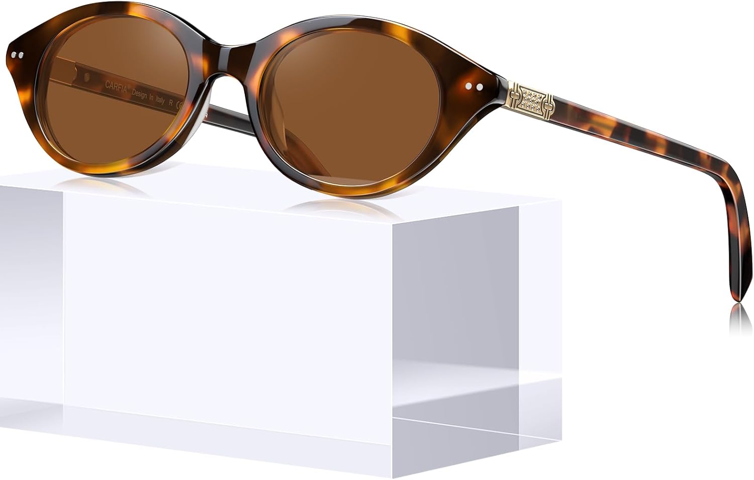 CARFIA Acetate Oval Womens Polarized Sunglasses UV Protection Trendy Designer Retro Handmade Shades Fit Most Face Shapes