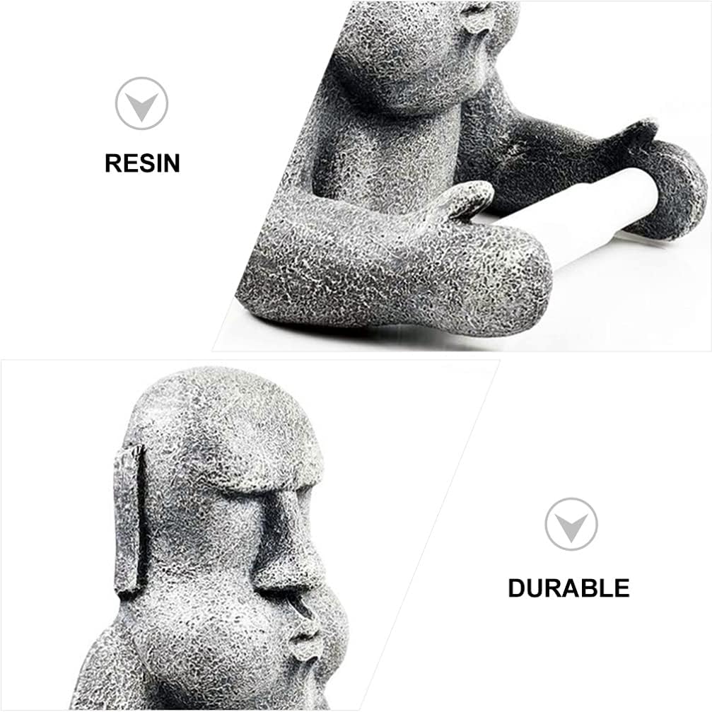 IMIKEYA 1pc Moai Design Wall Mounted Toilet Paper Rack Cute Resin Tissue Holder for Bathroom Decorative Roll Paper Storage Easy to Use Gray Color Unique Home Decor Accent