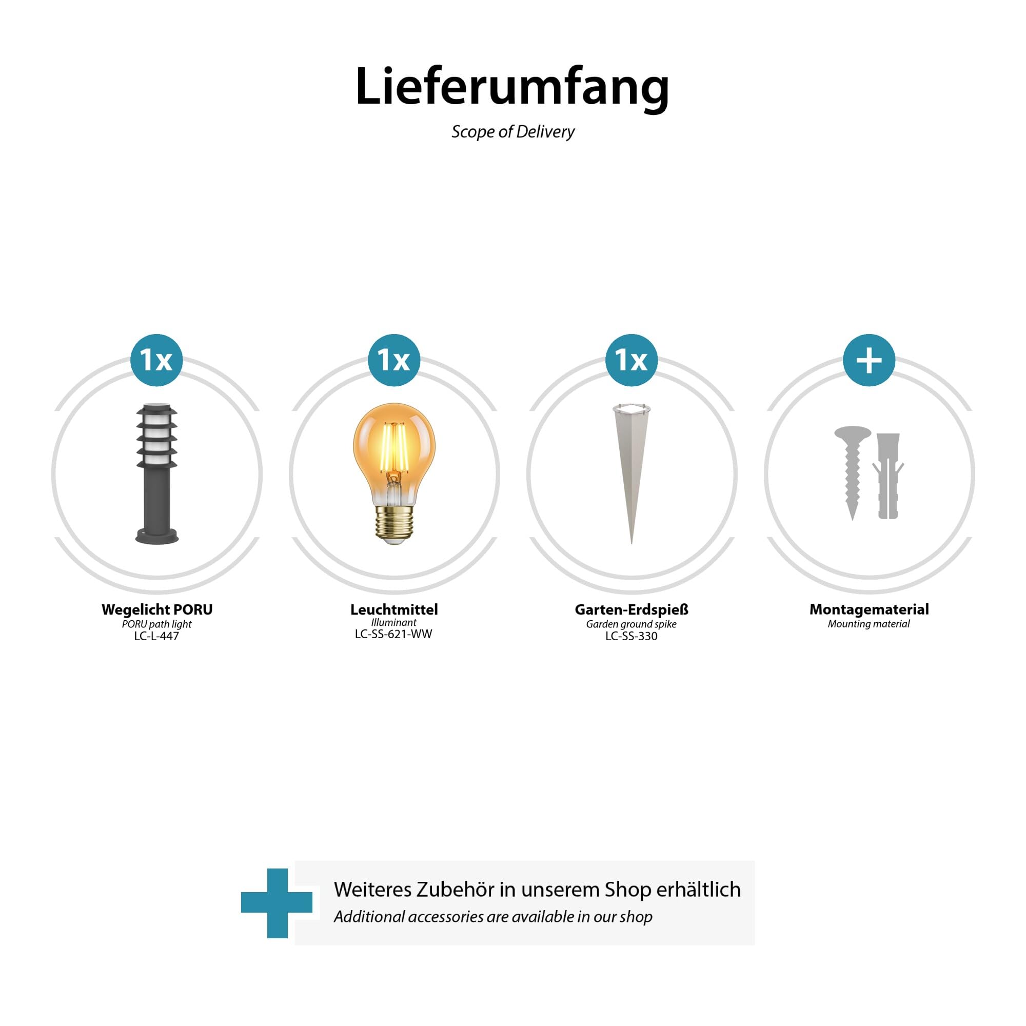 ledscom.de Pollerleuchte PORU mit Erdspieß für außen, IP44, Gitter, 39cm, anthrazit, inkl. E27 Lampe 471lm, extra-warmweiß