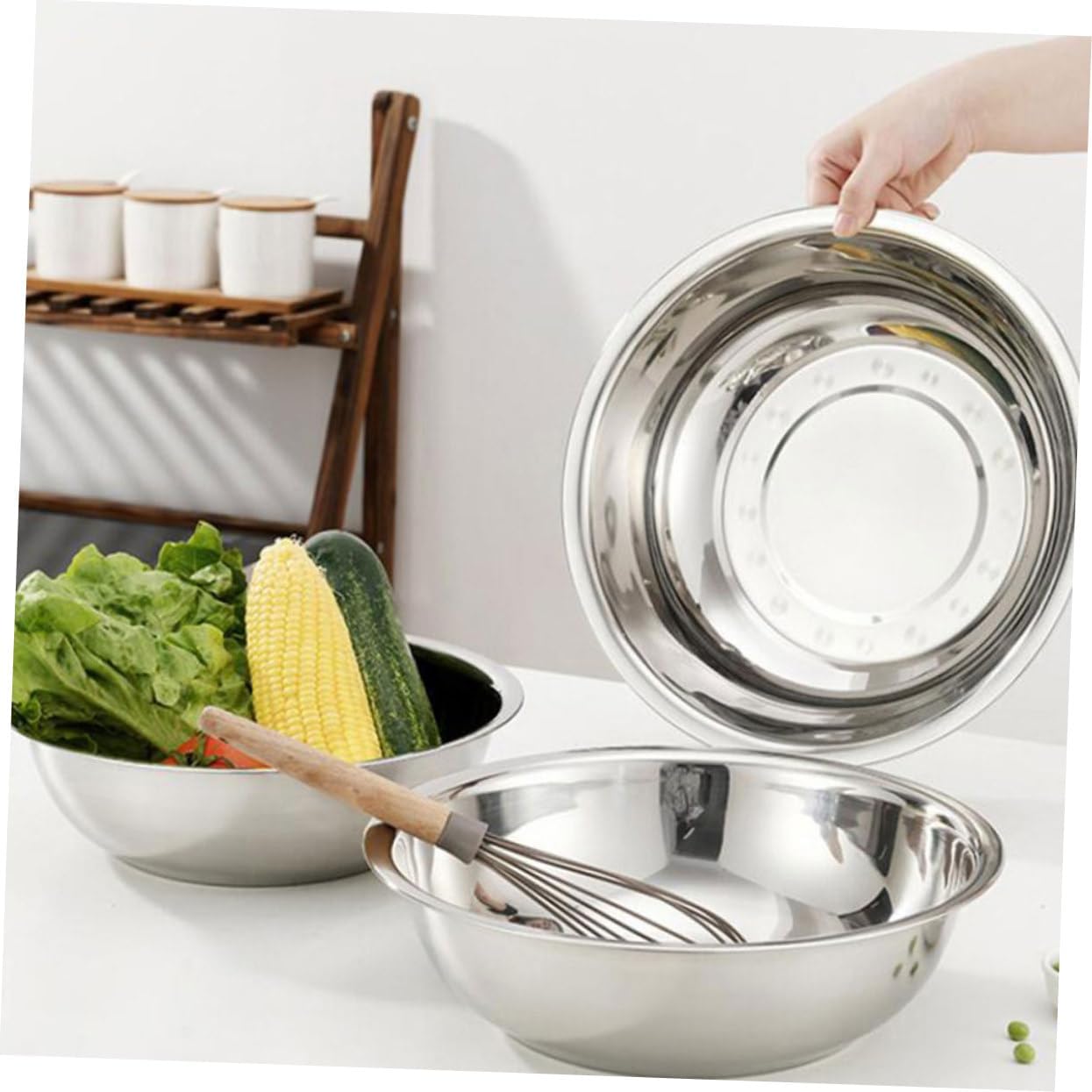 Large Stainless Steel Basin Multi-functional Kitchen Sink Wash Rice Fruit Vegetable Mixing Bowl