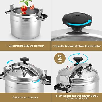 BreeRainz 26 Quart Pressure Cooker, Extra Large Commercial Stovetop Pressure Cooker, Triple Safety System, Heavy Duty Aluminum, Fast Bulk Cooking for Family, Catering, Gas & Electric Stove Compatible