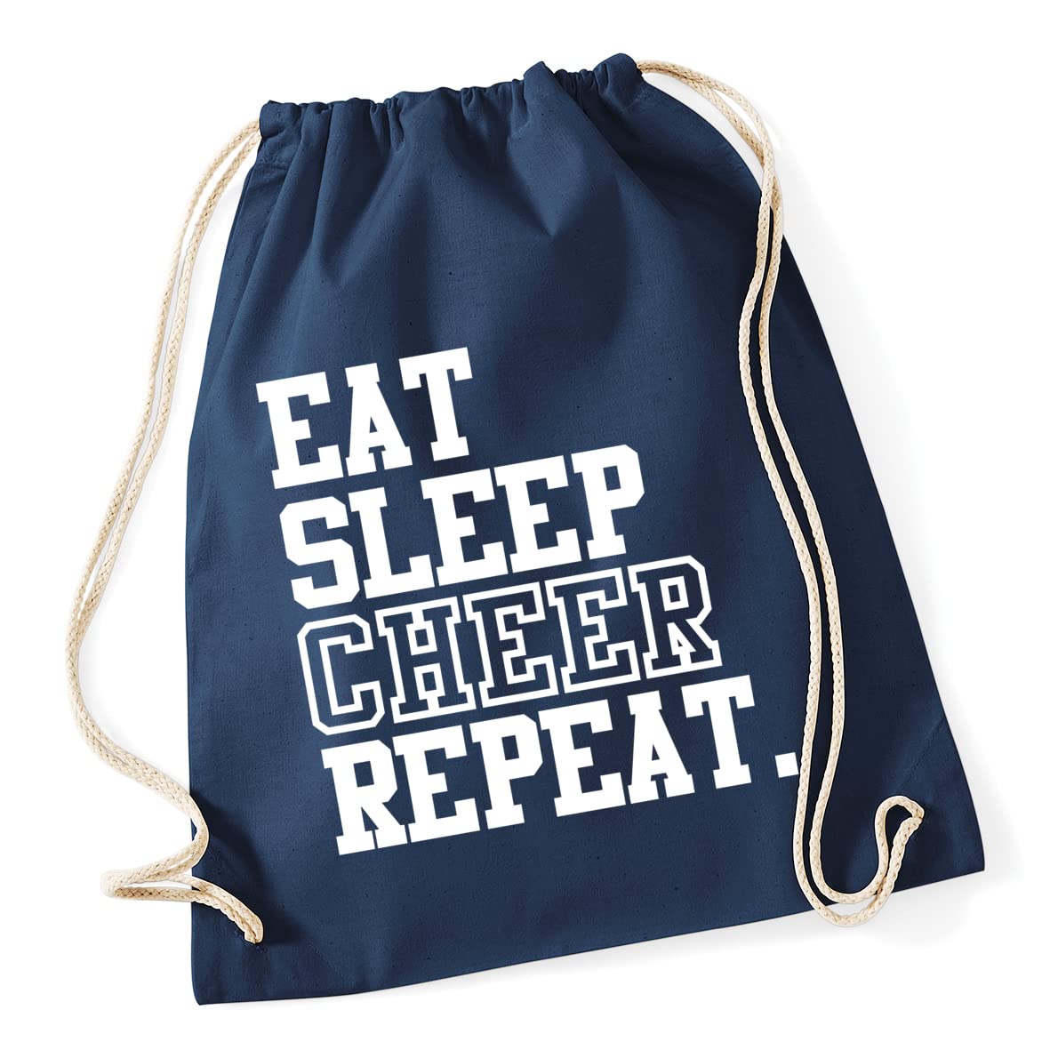 Hippowarehouse Eat Sleep Cheer Repeat Cheerleading Drawstring Cotton School Gym Bag 37cm x 46cm, 12 litres
