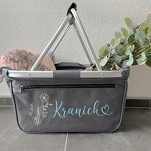 Einkaufskorb personalisiert I Blume Name Herzschrift I faltbar Geschenk Geburtstag Weihnachten Frauen Mutter Oma (anthrazit)