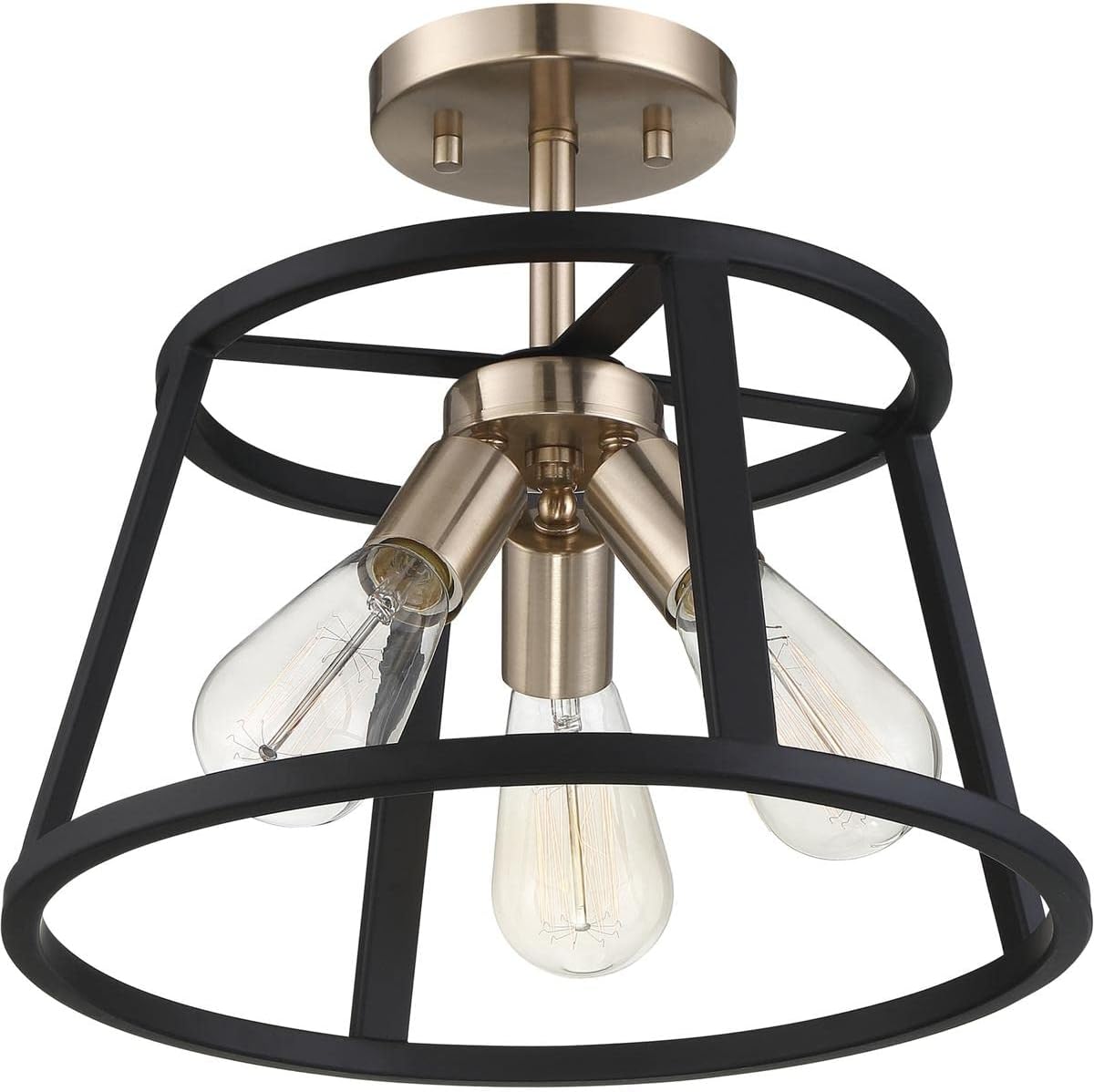 Nuvo 606643 Chassis 3 Light Semi-Flush Mount Fixture, cobre cepillado latón acabado con marco negro mate