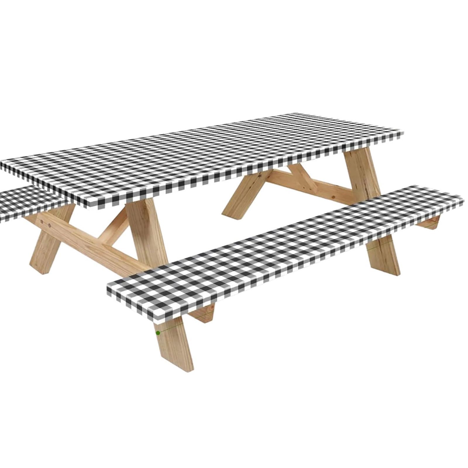 Kalttoy Weather Resistant Stretchable Fabric Tablecloth Outdoor Picnics Table Benches Protectors Waterproofie Windproof Rectangular Table Slipcover