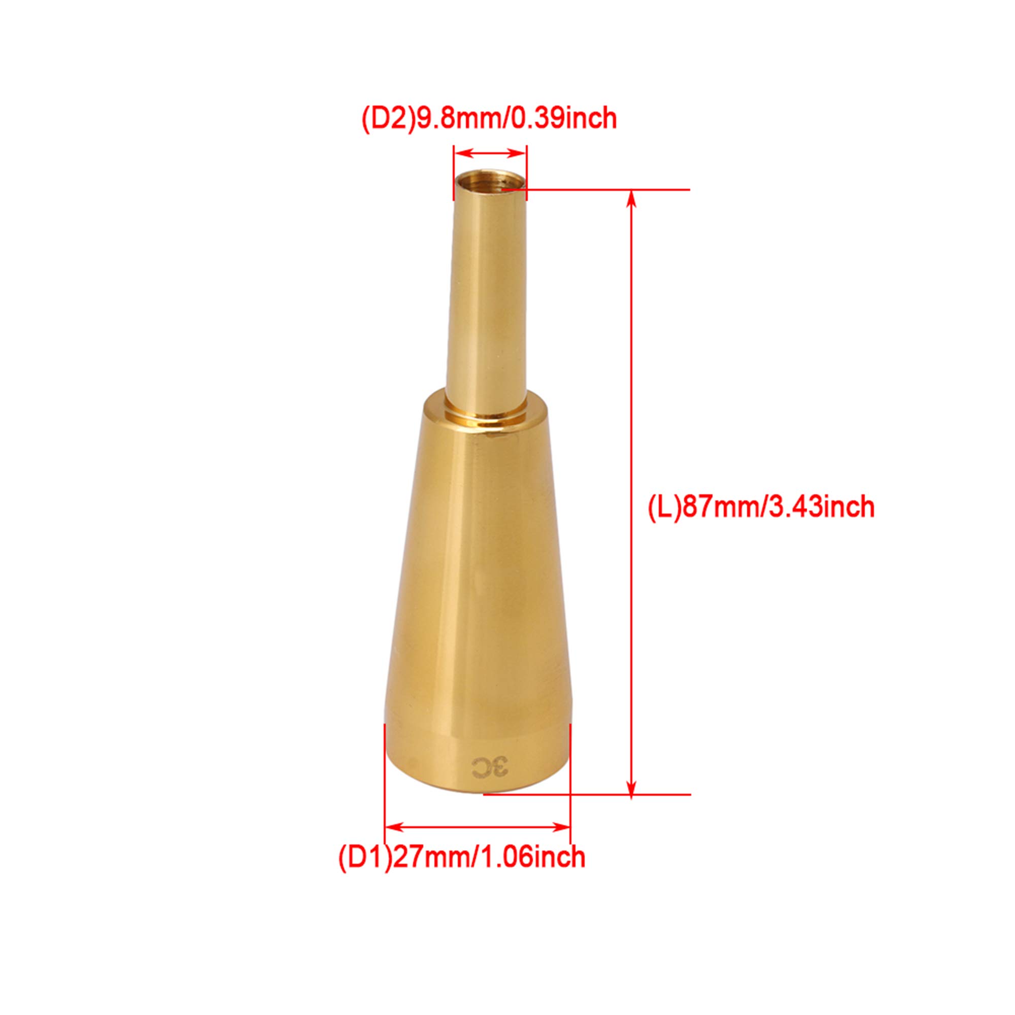 Yibuy - Bocchino per tromba, 27 x 87 mm, colore oro, in metallo, 3C, parte di ricambio
