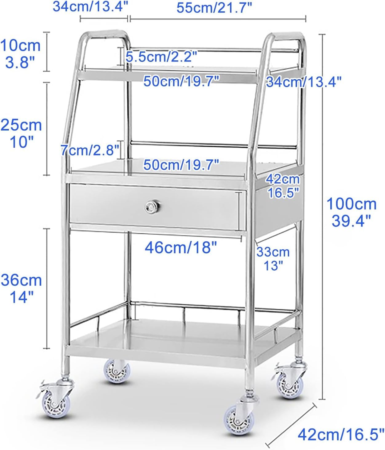 Carrello di Utilità Medica Carrelli per Clinica per Auto per Assistenza Sanitaria in Acciaio Inossidabile Carrelli per Attrezzature di Laboratorio Medico Rotolamento Multifunzione