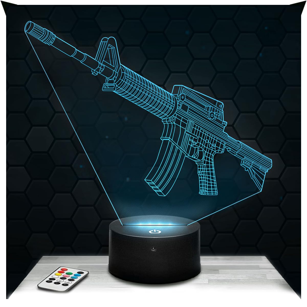 Lampephoto.fr - Assault Rifle M16 3D Lamp Night Light 3D LED Illusion, Christmas, Gift idea for boy and Girl Birthday for Child or Adult Bedroom, Touch Night Ligth, Gifts Merchandising