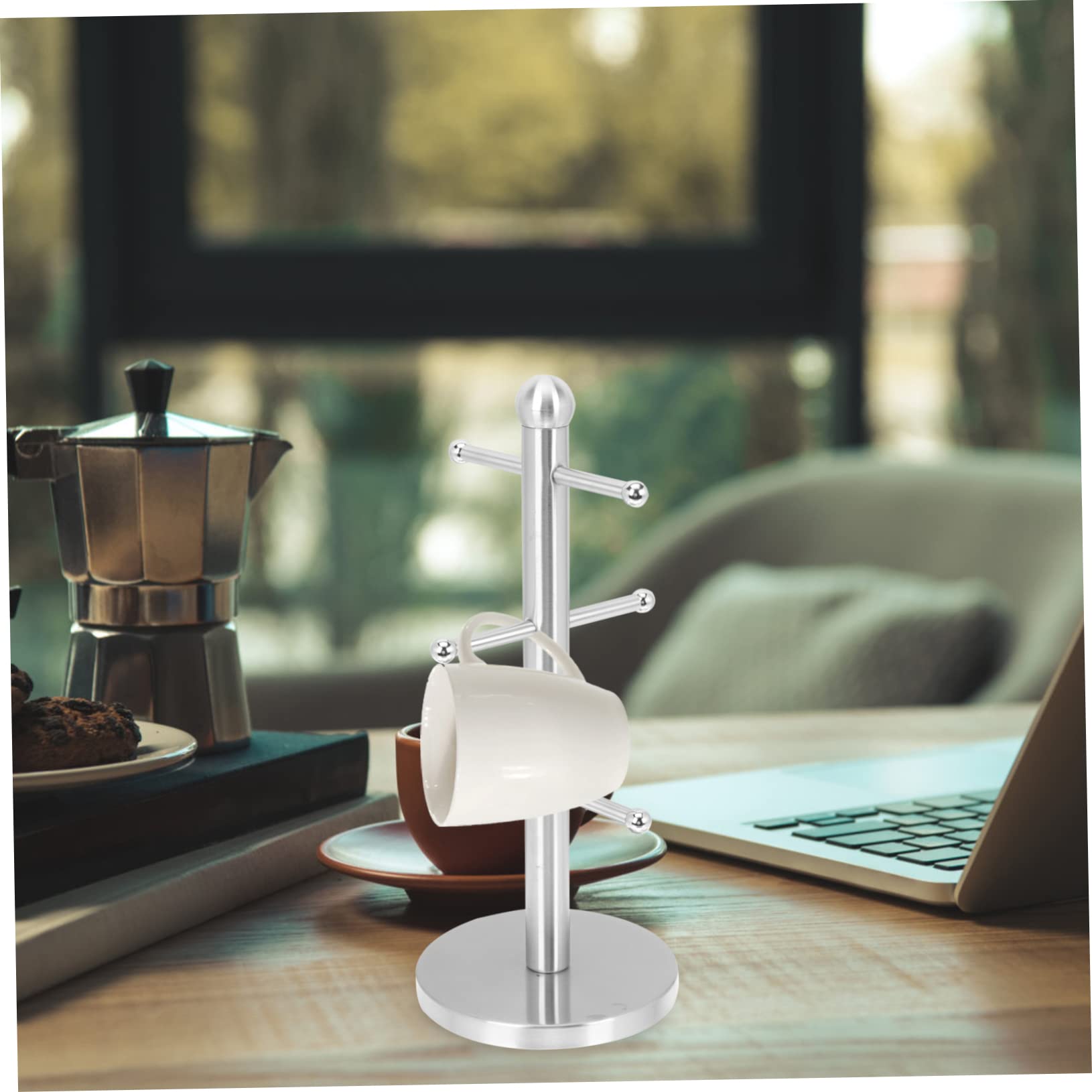 Edelstahl Tassenbaum Organizer Ständer mit Mehreren Stangen, Silber | Kaffeebecherhalter für Theke, Teetassenbaumhalter für Kaffee und Tee Zubehör