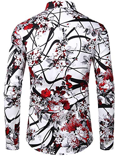 ZEROYAA Men's Floral Slim Fit Long Sleeve Cotton Casual Button Down Dress Shirt3