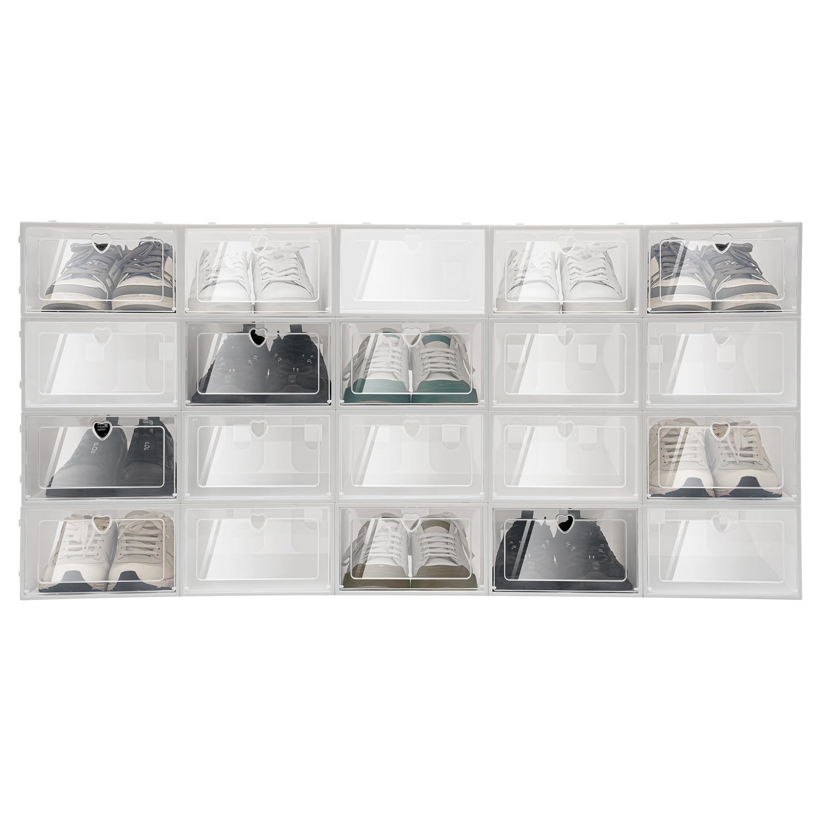 Stackable Shoe Boxes, Clear Shoe Storage Boxes, Plastic Shoe Organiser, Foldable PP Storage Containers with Flip Door, Dustproof Space-Saving Design, Bedroom, Hallway, Wardrobe, Closet, Entryway
