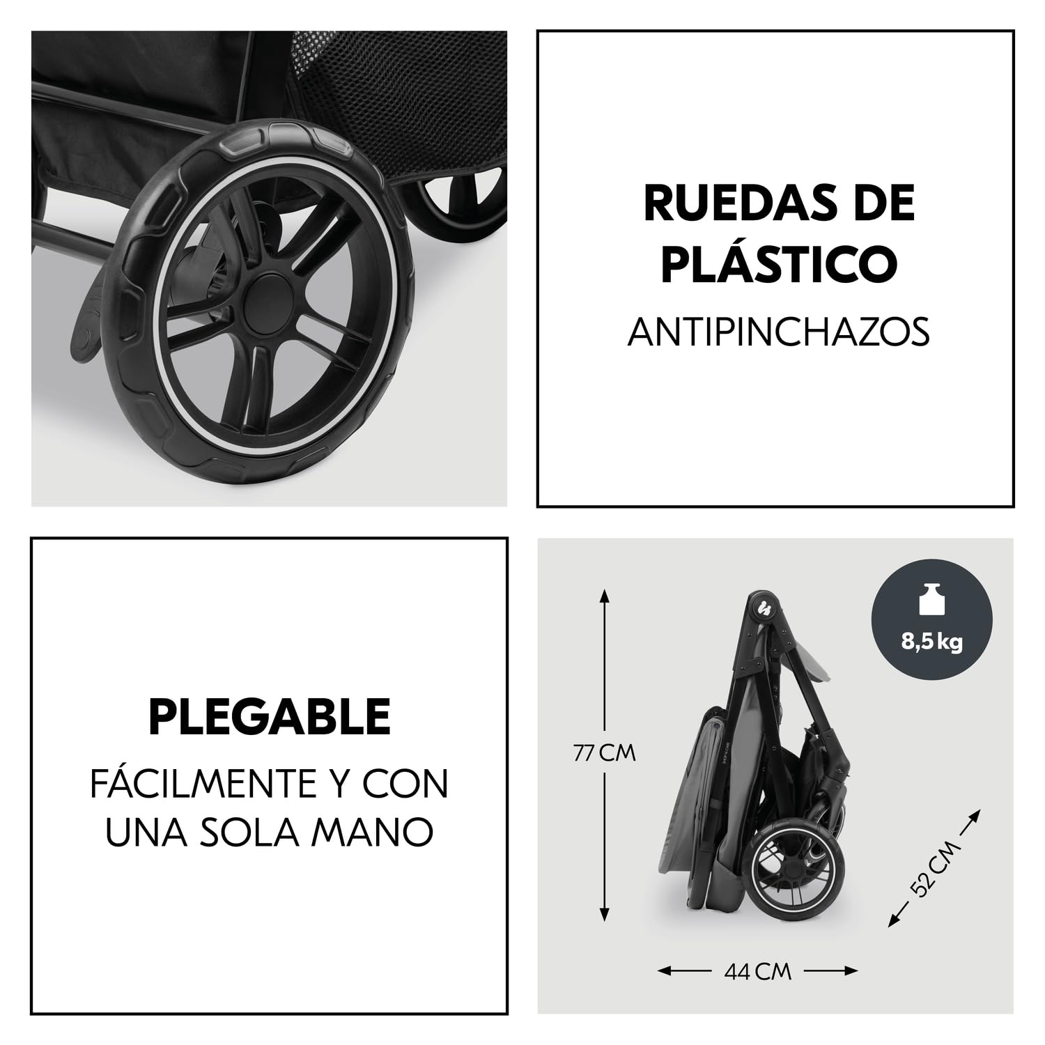hauck Carro Bebe 3 Piezas Shop N Care Trio Set - Set de Carrito 3 en 1 con Cochecito, Silla de Coche y Silla de Paseo desde el Nacimiento hasta 22 kg, Compacto, Reclinable, Protección UV 50+ - Gris