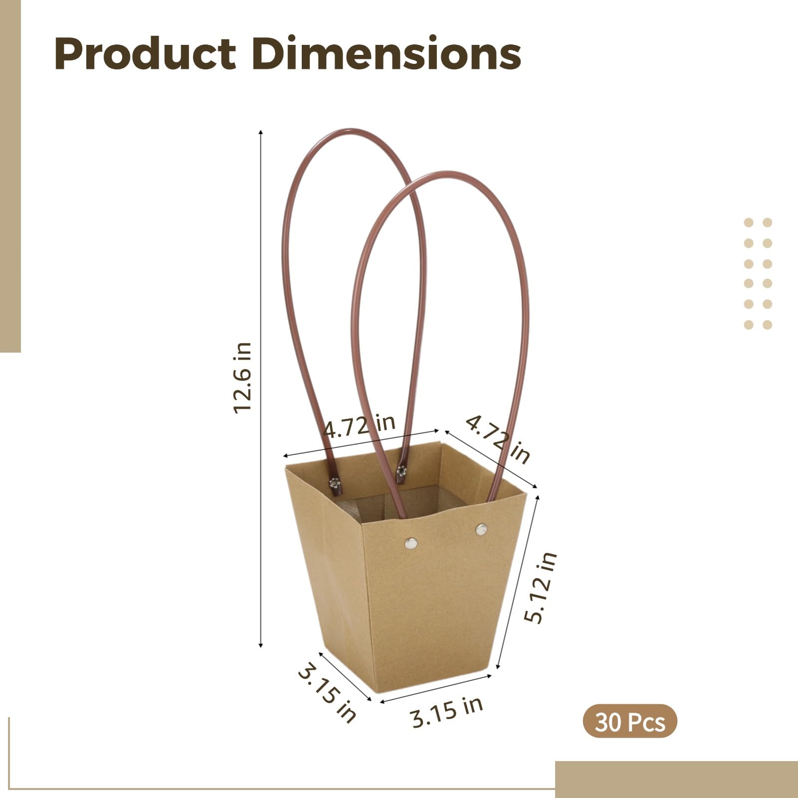 30 sacchetti regalo per fiori in carta kraft, con manici, sacchetti spessi per bouquet, design trapezoidale, fodera interna impermeabile, ideali per composizioni floreali, matrimoni, feste di
