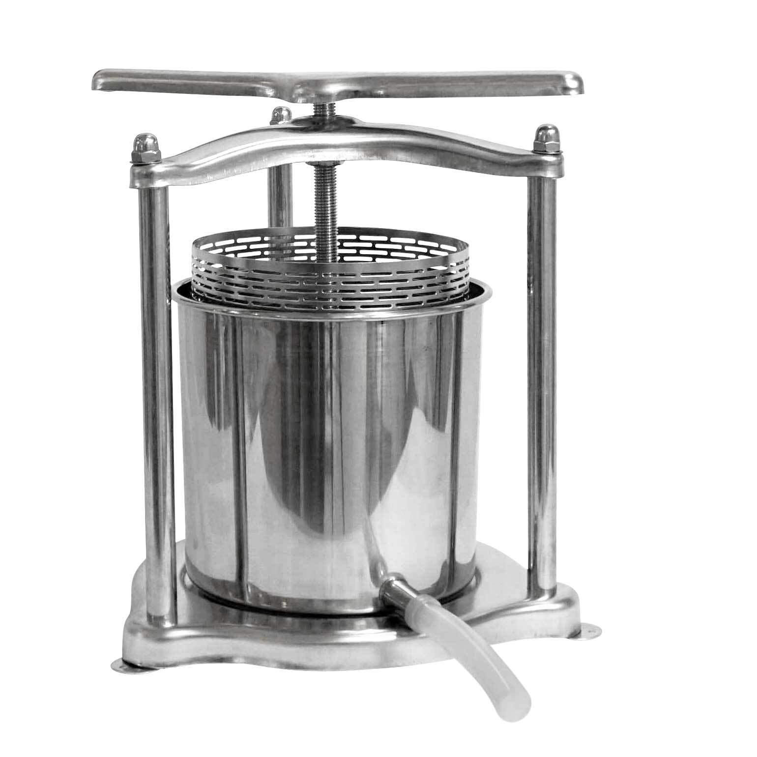 100% Edelstahl - Mini Obstpresse manuell/Beerenpresse (Traubenpresse) / Kloßpresse, inkl. Presstuch (6 Liter)