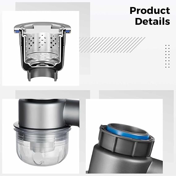 Double Sink Drain Kit, Stainless Steel Kitchen Sink Drain Assembly With Dual Steel Heads, 110 Strainer, Multi Function P Trap, 360 Swivel, Anti-Odor Design