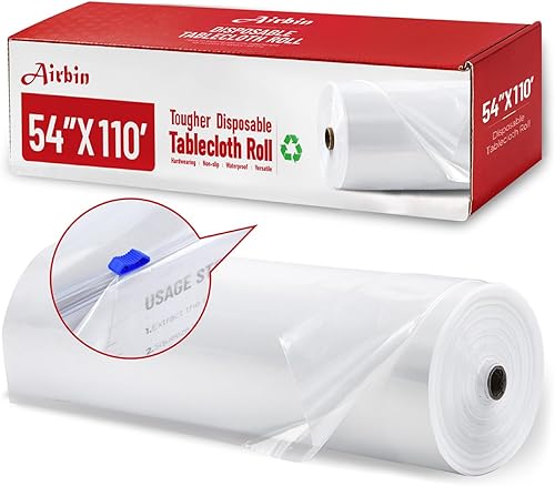 Miniatura 41 de Rollo de mantel de plástico, 310 pies x 54 pulgadas, mantel de mesa de plástico desechable negro, rollo de mantel premium PEVA impermeable negro con