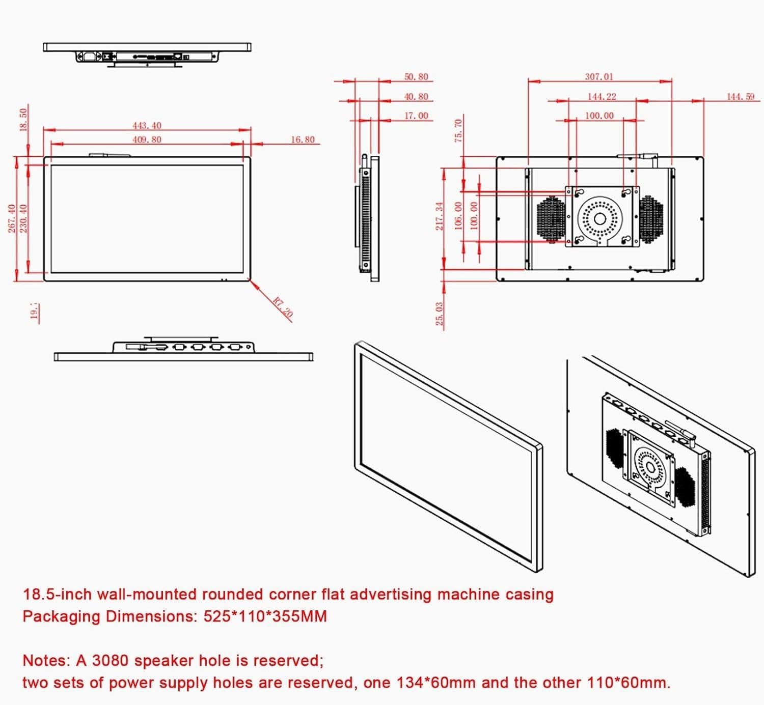 Display LED per Vetrina Negozio,Schermo Pubblicitario LED per Negozio,23.6" Remoto/USB & Orizzontale/Verticale,Parete/Incassato, per Ristoranti/caffè,Video/Immagini,Stabile,Gastronomi 23.6in