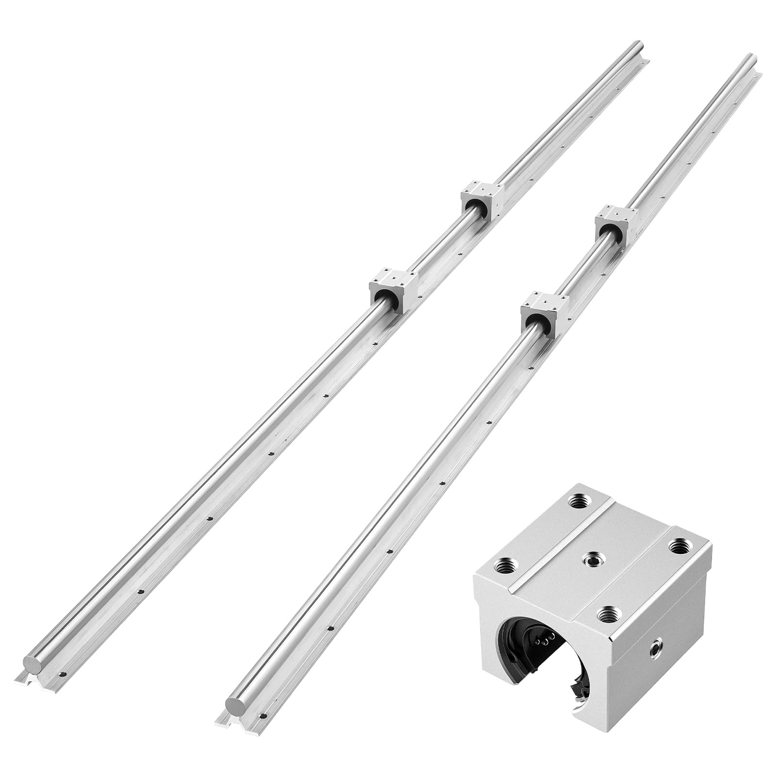 VEVOR Kit di Guide Lineari SBR 20 2 Guide Lineari da 2000 mm con 4 Blocchi di Scorrimento con Cuscinetti, Albero Supportato, Set di Guida Lineare di Scorrimento per Macchine da Taglio, Fresatura