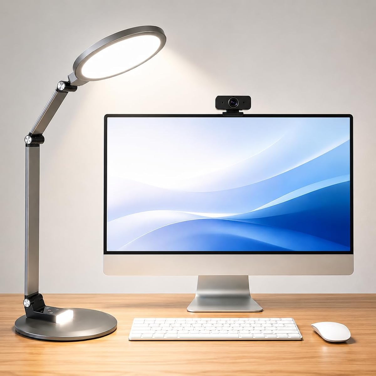 Lámpara de escritorio LED para oficina en casa, lámpara de mesa regulable que cuida los ojos con brazo oscilante de metal ajustable, luz antideslumbrante difusa suave, función de memoria y temporizador automático, luz de escritorio profesional moderna