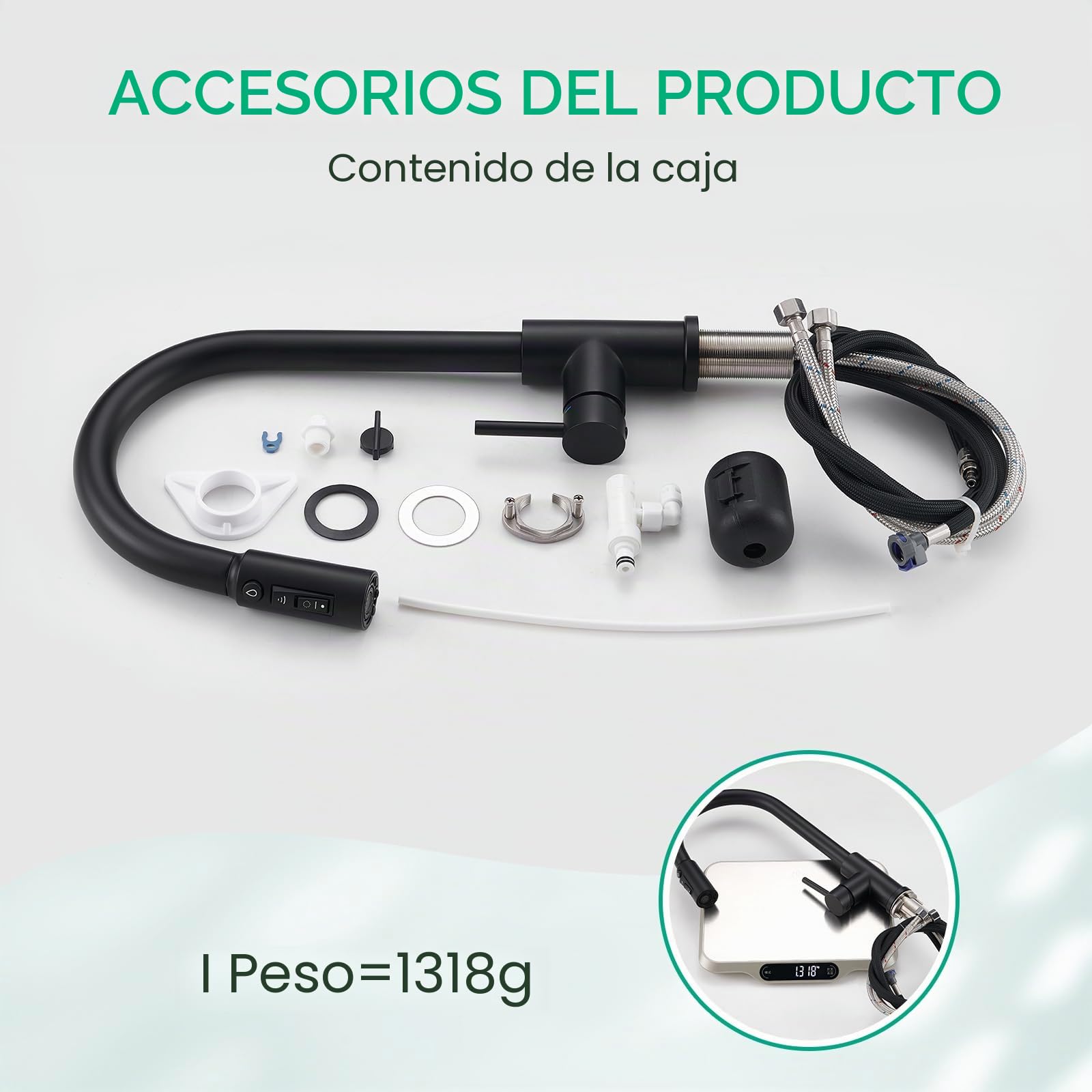 CREA Grifo de cocina de 3 vías,3 En 1 Grifo De Fregadero,Negro Mate | Giratorio a 360° Grifo Monomando Fregadero De Cocina Para Filtro De Agua , De Cocina Para Sistemas De Ósmosis
