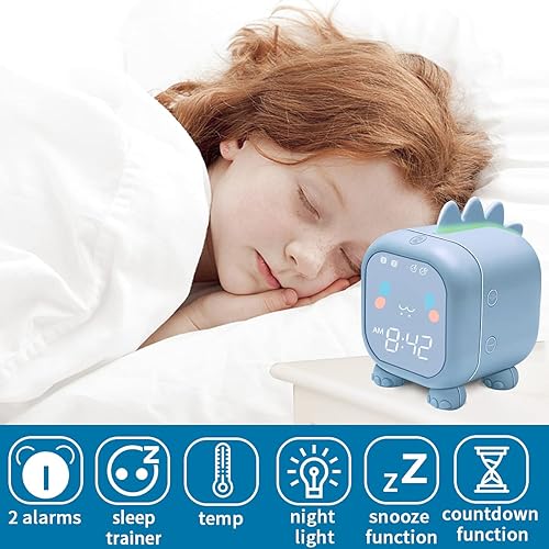 Miniatura 3 de Reloj despertador para niños con dinosaurio, reloj despertador digital para dormitorio de niños, bonito reloj de noche para niños, aprendiz de sueño