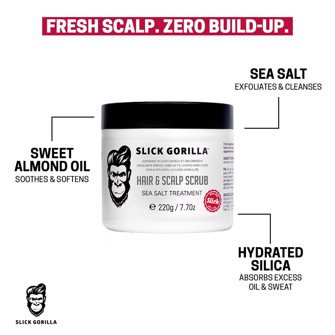 Slick Gorilla Scrub per Cuoio Capelluto con Sale Marino Detergente Esfoliante per Capelli Grassi e Accumuli Scrub Profondo e Trattamento Detox per Radici Fresche e Capelli dall’Aspetto Sano