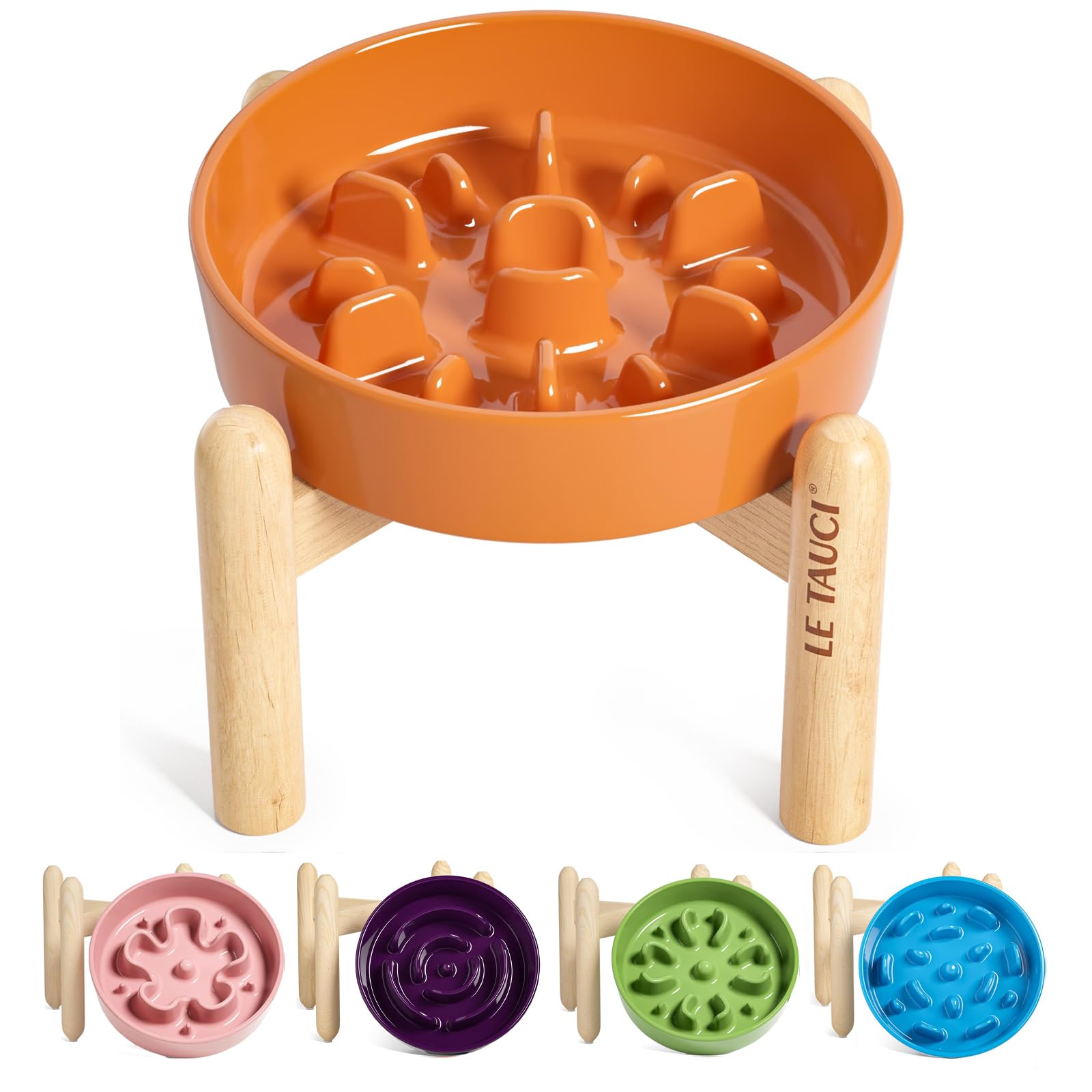 LE TAUCI Ceramic Slow Feeder Dog Bowls Elevated, Small 350 ml Sun Orange โ image 1