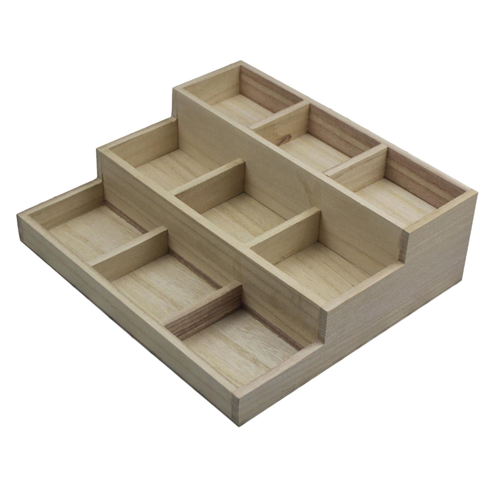 WOVEBIUS Wooden Makeup Organizer Drawer Bathroom Organizer Case Jewelry 9 Grid 3 Tier