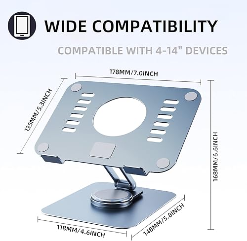 Miniatura 2 de Soporte giratorio de aluminio para tablet de 360, soporte portátil ajustable para tableta, soporte giratorio plegable para dibujar compatible con