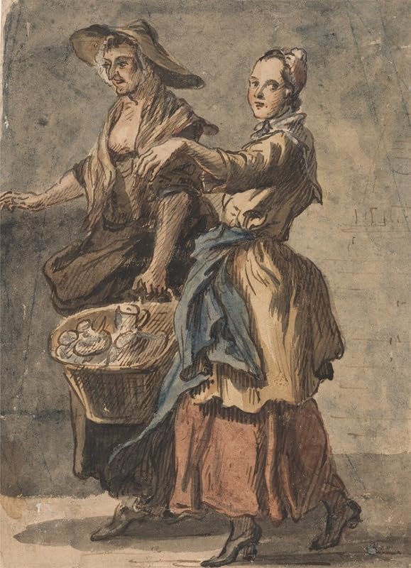 Dwie kobiety trzymające kosz (ok. 1759) plakat wydruk autorstwa Paula Sandby'ego (24 x 36)