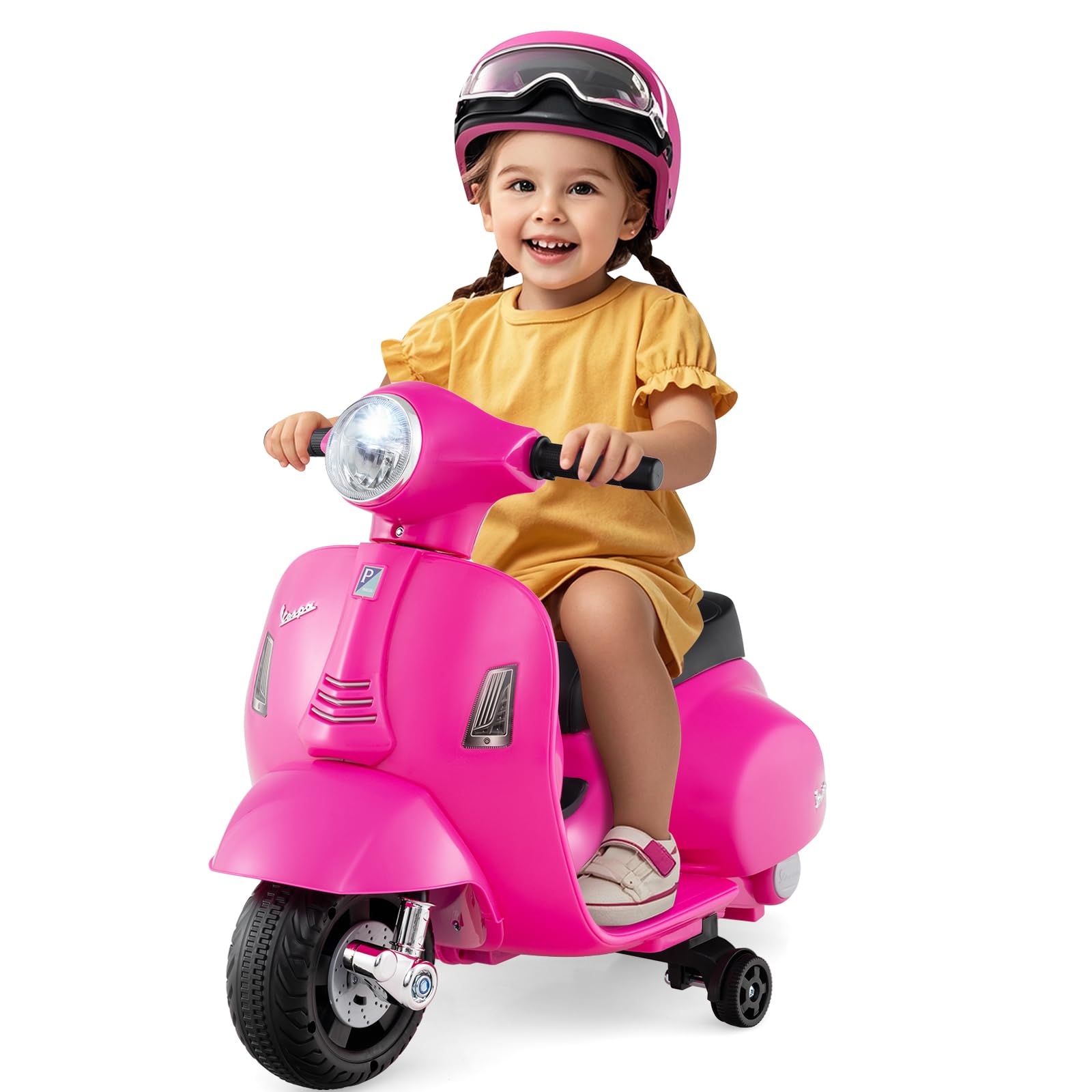 HONEY JOY Kids Motorcycle, Electric Vespa Scooter with Training Wheels, Headlight, Horn, One-Button Start, 6V Battery Powered Toddler Motorcycle, Ride On Toy, Gift for Boys Girls (Pink)