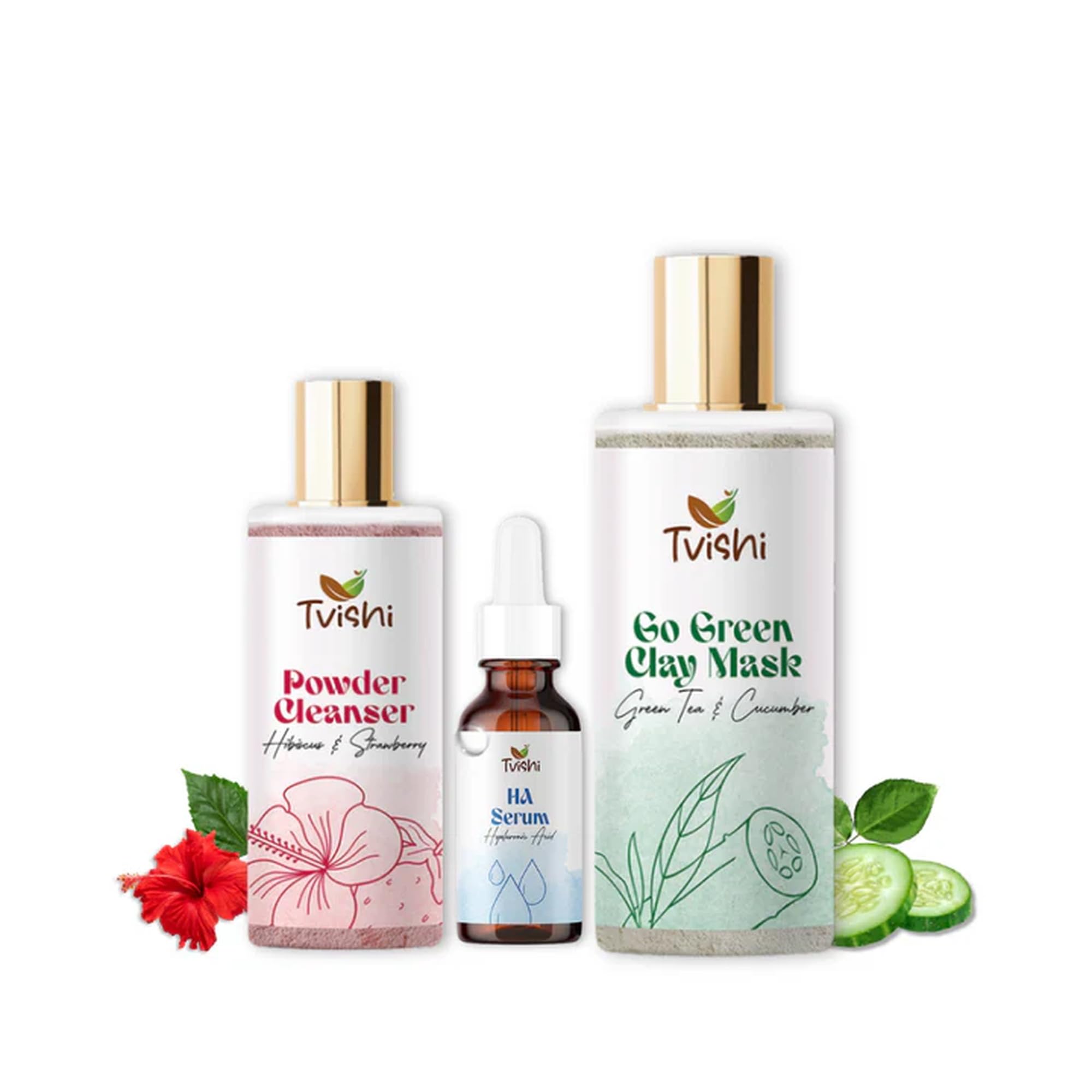 Skin Care Kit | Hyaluronic Acid Serum, Pink Powder Cleanser, Green Clay Mask & Face Pack | Anti-Acne, Brighter Skin & Anti-Ageing for All Skin Types | Glowing Skin| Glow Kit-image-46
