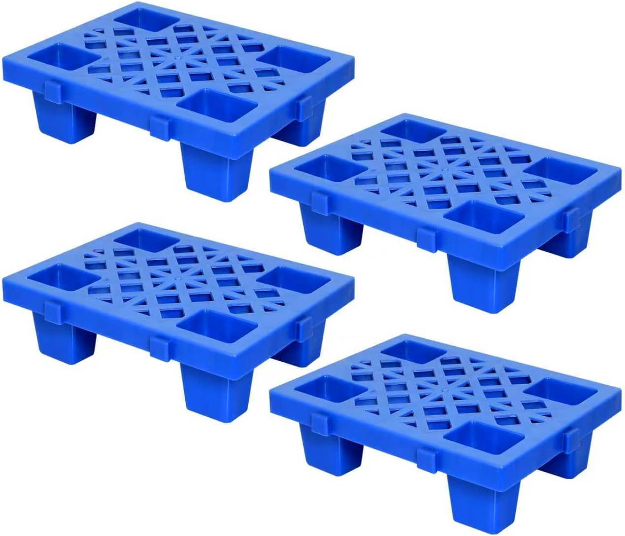 Nestable Plastic Pallets 4Pcs, 15.7'' L X 11.8'' W X 3.9'' H Lightweight Pallet with Breathable Grid, Moisture Proof Floor Pallets for Kitchen Supermarket Restaurant Warehouse Basement Storage 4PPKB403010