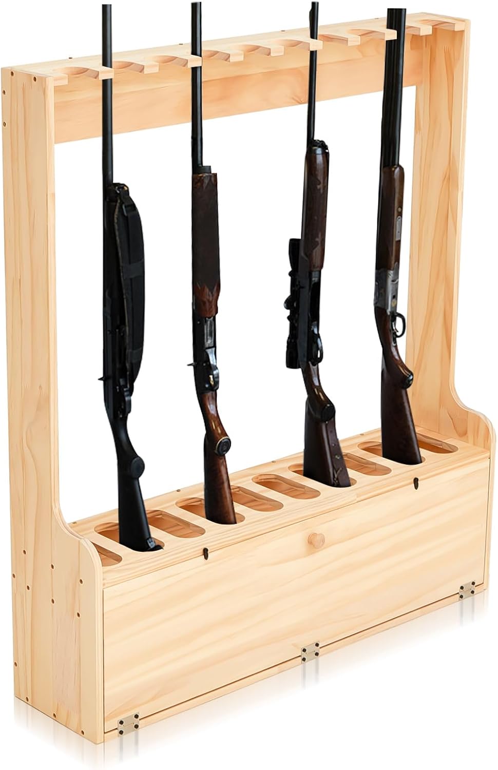 Soaoo Gun Rack with Storage Wood Gun Storage Display Rack Solid Pine Standing Gun Storage Rack Standing Rifle Rack Shotgun Storage Display Rack Wood 10 Gun Floor Rack