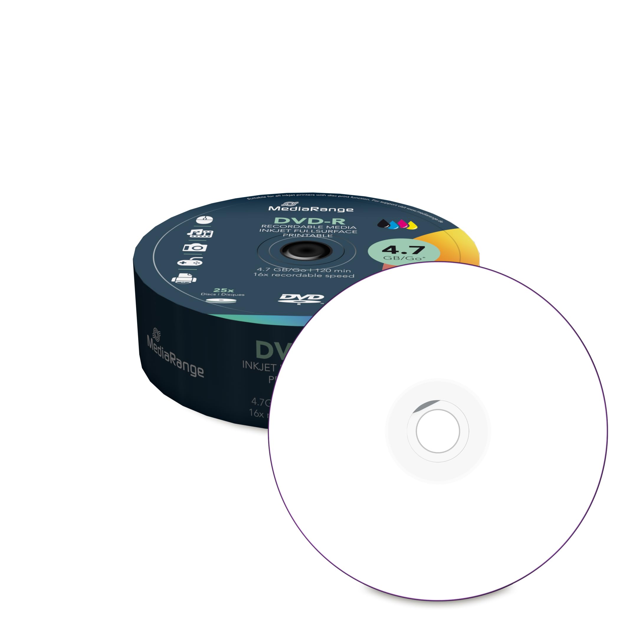 MediaRange MR407 DVD-R 4,7Gb|120min, 16x velocidad, 25 x DVD registrable