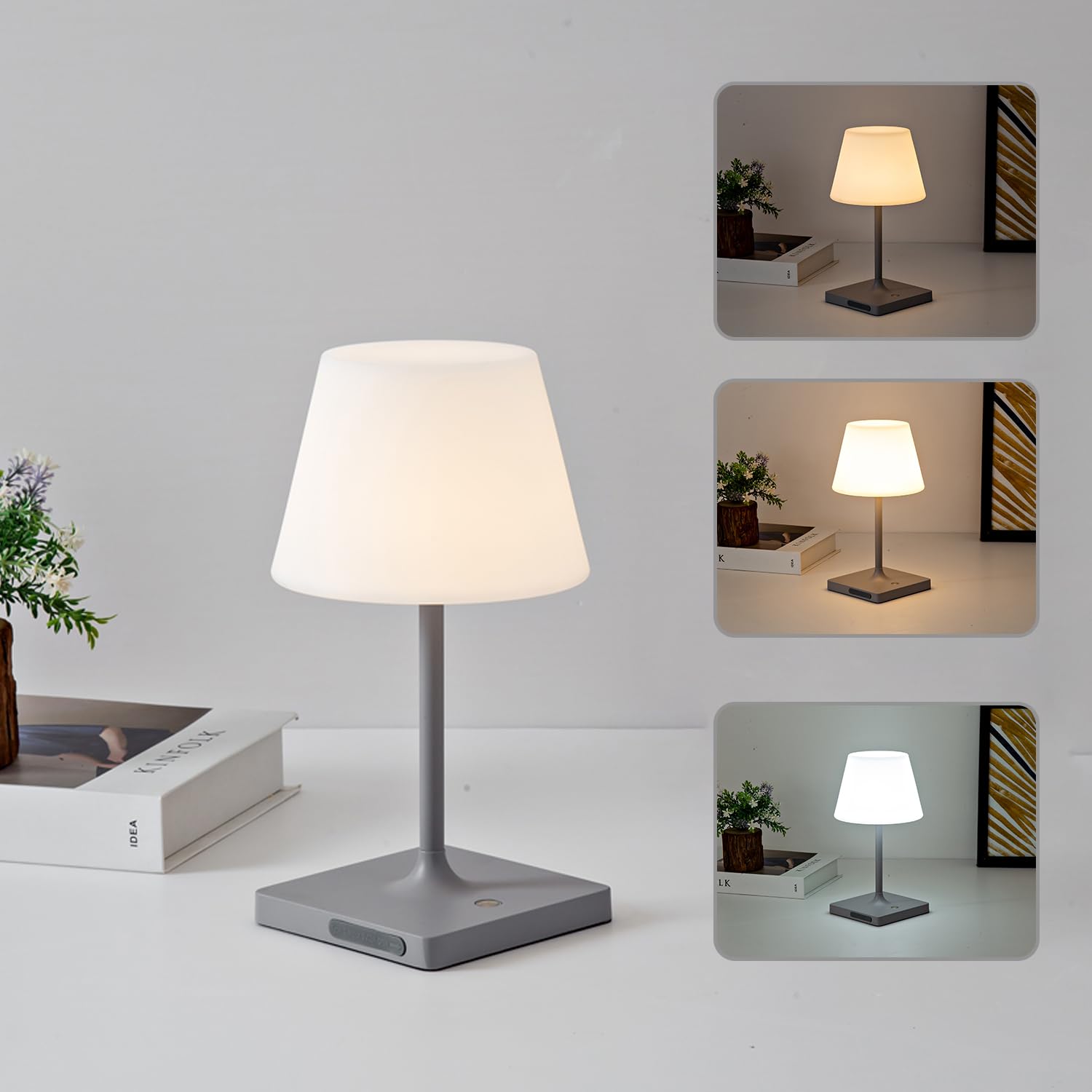 Mywellian Portables Cordless Table Lamp Rechargeable, Outdoor Battery Operated Waterproof Shower Lamp,4000mAh LED 3 Colors Dimmable Desk Lamps for