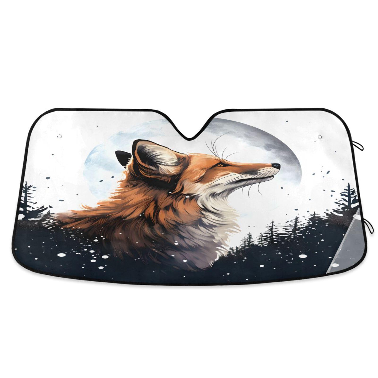 senyaCar Windshield Sun Shade, Fox Under The Moon Windshield Sunshades Sun Visor Protector Foldable Blocks UV Rays, E07Z20001