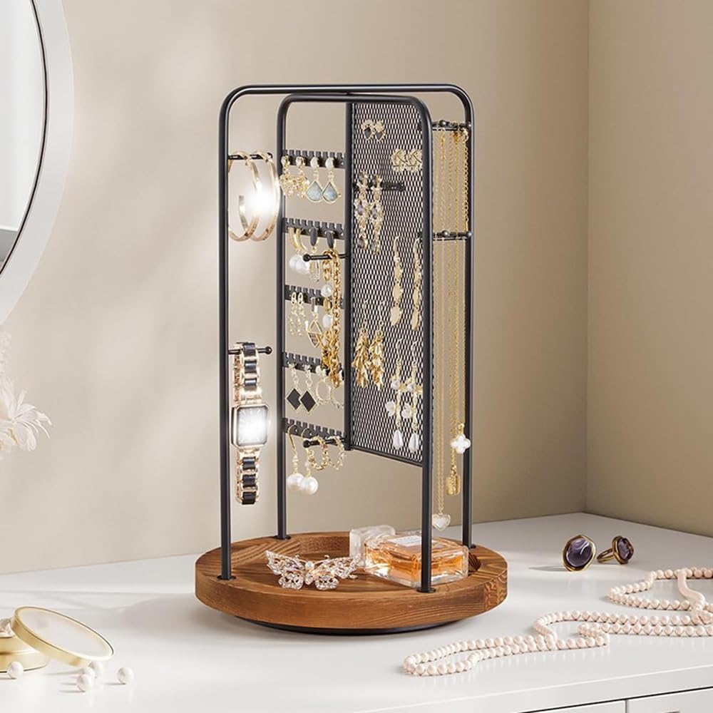 Schränke Removable Multi layer Rotating Jewelry Storage Rack | For Necklaces Earrings(Gold)
