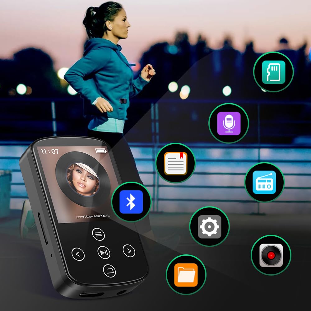 Lettore musicale portatile HiFi – Lettore MP3 con clip, touch screen, funzione OTG, scheda di memoria 64G inclusa (estensione 128G) – Alta fedeltà per audiofili
