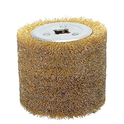 Image of 120x100mm Copper Plated Steel Wire Brush Wheel Surface Conditioning Tool 4.7 inch x 4 inch with 3 /4 inch Quad Keyway for Surface Finishing of Stainless Steel, Aluminum, Metal and Wood (0.3 Wire)