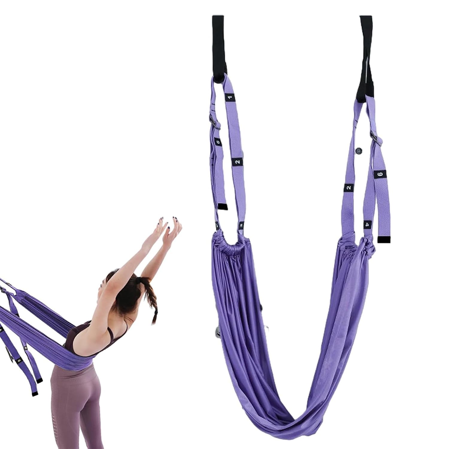 Uezeth Yoga Strap, Aerial Yoga Rope for Back Pain, Hammock Swing Stretching Strap, Anti-Gravity Inversion Yoga Belts (Purple)