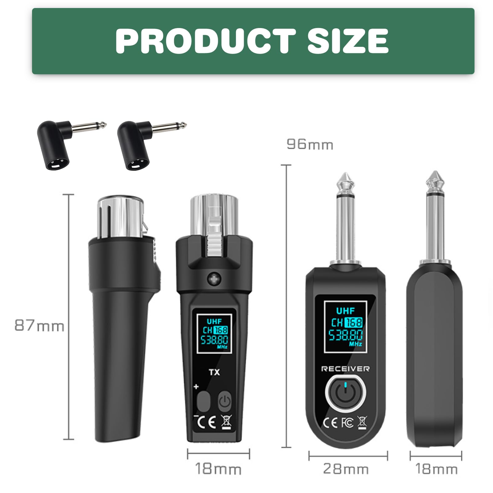 Émetteur récepteur de microphone XLR sans fil, 2,4 GHz, 1 à 2 UHF, émetteur/récepteur sans fil pour microphones dynamiques et à condensateur, table de mixage audio, 50 m, adaptateur de microphone sans