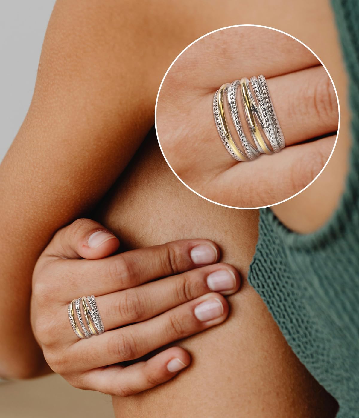 Designer Intertwined Band Ring 18K Gold Plated Twisted Cable Band Ring Two Tone Statement Jewelry for Women Gift - Image 5