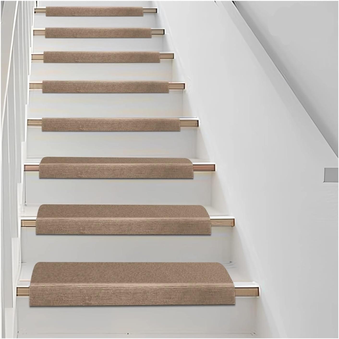 Stair Treads Slip Carpet Striped Carpet Runner Mats 13-Piece Set Anti-Skid Stair Treads for Stairs Bedroom, Beige Floor Mat