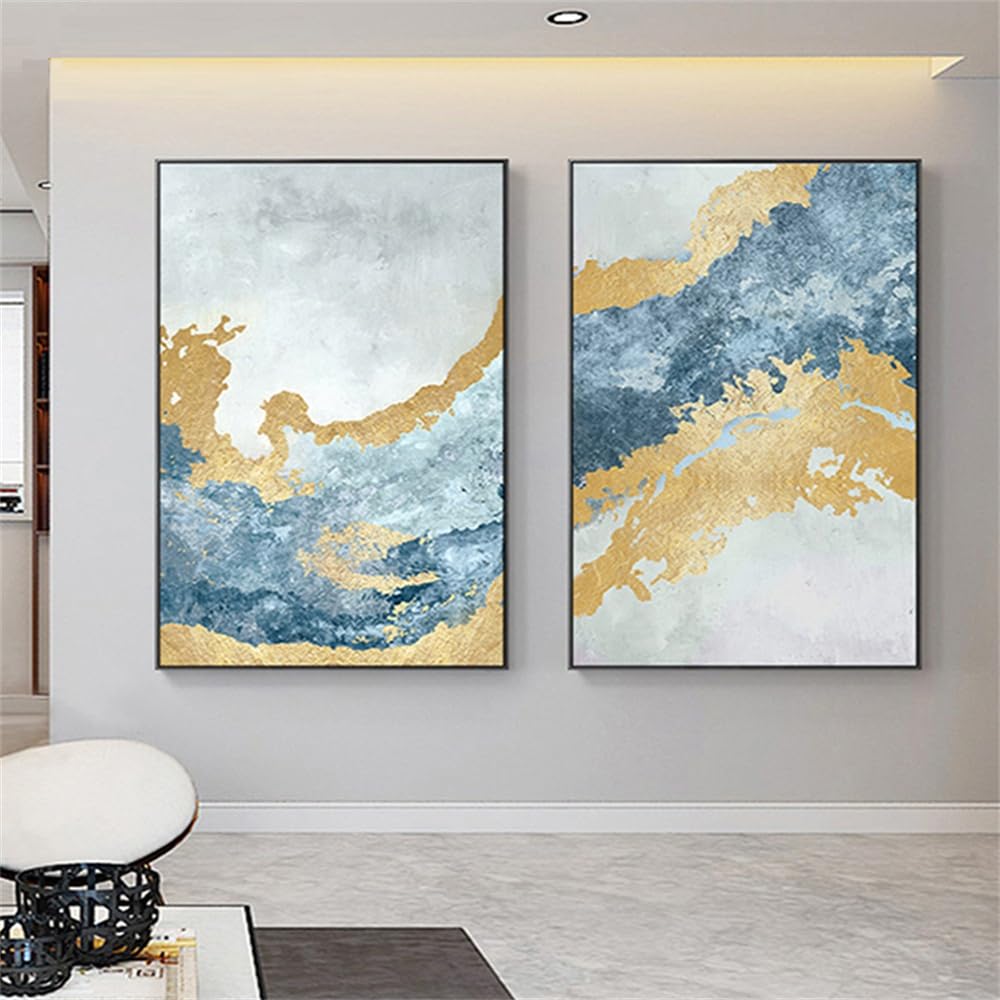 Cuadros abstractos modernos sobre lienzo con láminas de oro para el salón 8