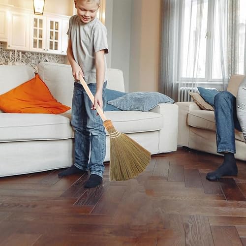 minkissy Handgefertigter Strohbesen Aus Mais Mit Holzgriff Abnehmbarer Besen Für Bodenreinigung Für Wohnzimmer Garage Garten Und Innenhof Langlebig Und Vielseitig Einsetzbar