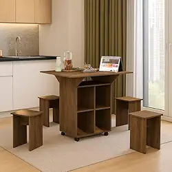Mesa de Jantar Dobrável Compacta com Aparador e Bancos para Salas e Cozinhas Otimize seu Espaço com Praticidade e Estilo Oferecendo Conforto e Funcionalidade para até 4 Lugares