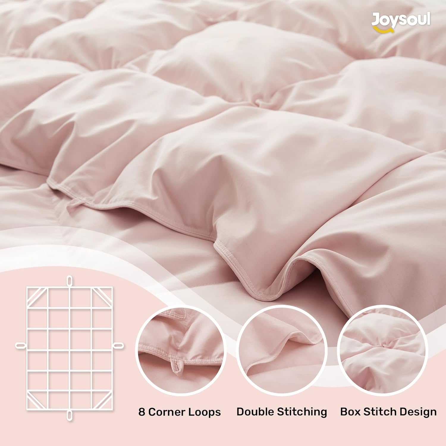 Joysoul Goose Feathers Fiber Comforter - Lightweight Ultra Soft Fabric Cover Breathable White Down Feather Fill, Pink Queen Size Duvet Insert (88" X 88") - Image 5
