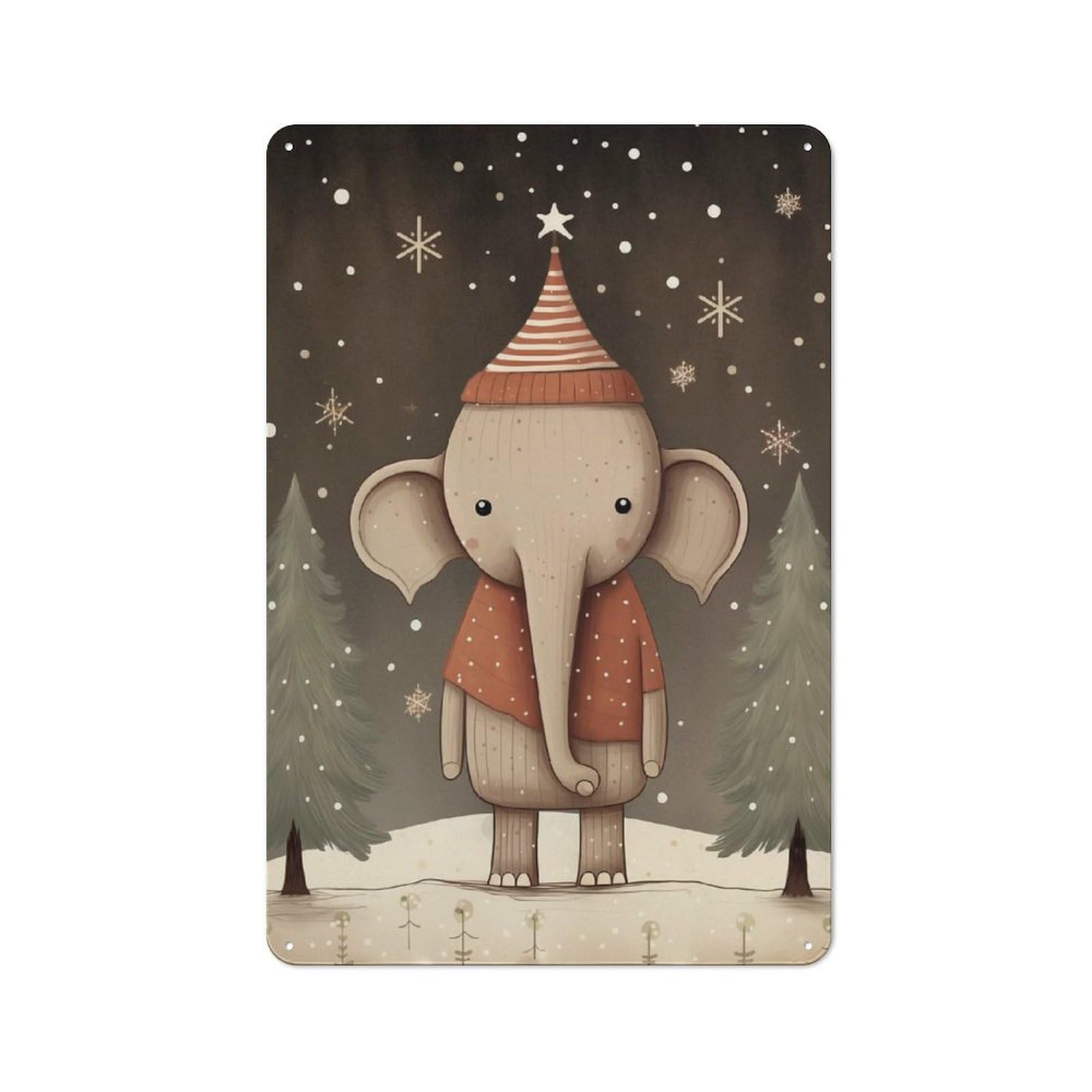Junmoney Cute Xmas Elephant Metal Sign 30X20cm With For Pub Or Café, Retro Decor, For Cooler-Month Interiors With Retro Character
