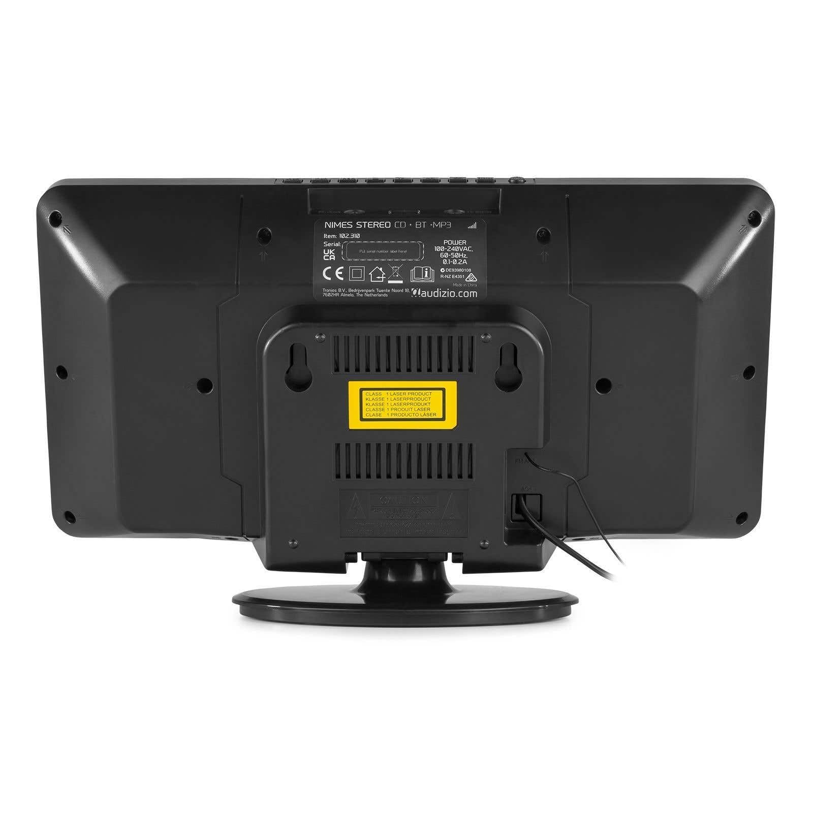 Audizio Nimes Radio Bluetooth Stéréo 50W - Noir, avec Lecteur CD, Lecteur MP3/USB, 20 Stations Préréglées, Écran LCD, Idéale pour Écouter Vos Musiques Favorites et Servir de Réveil chez Vous